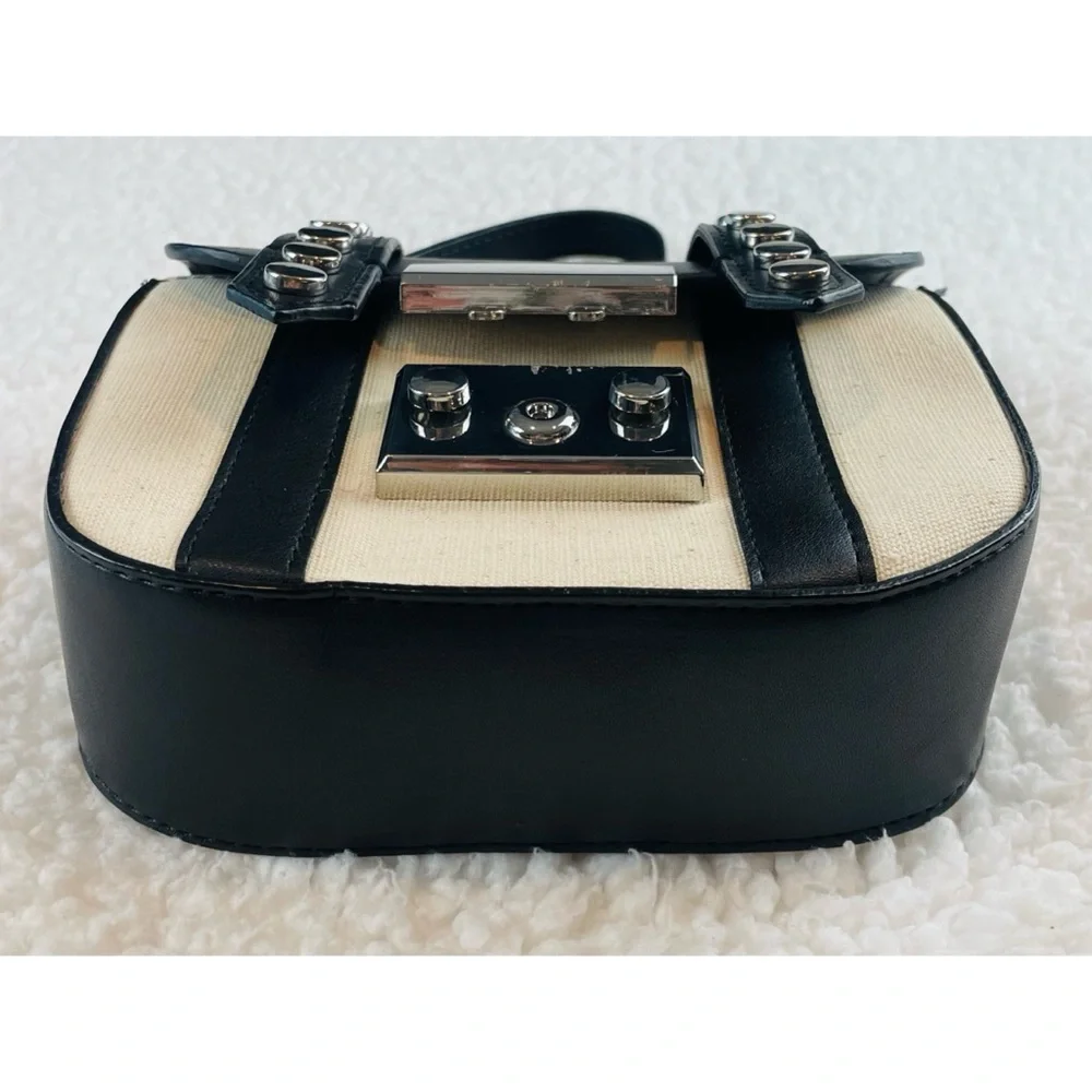 ZARA • Black/Cream Faux Leather and Canvas Studded Mini Chainlink Crossbody Bag - Picture 7 of 16